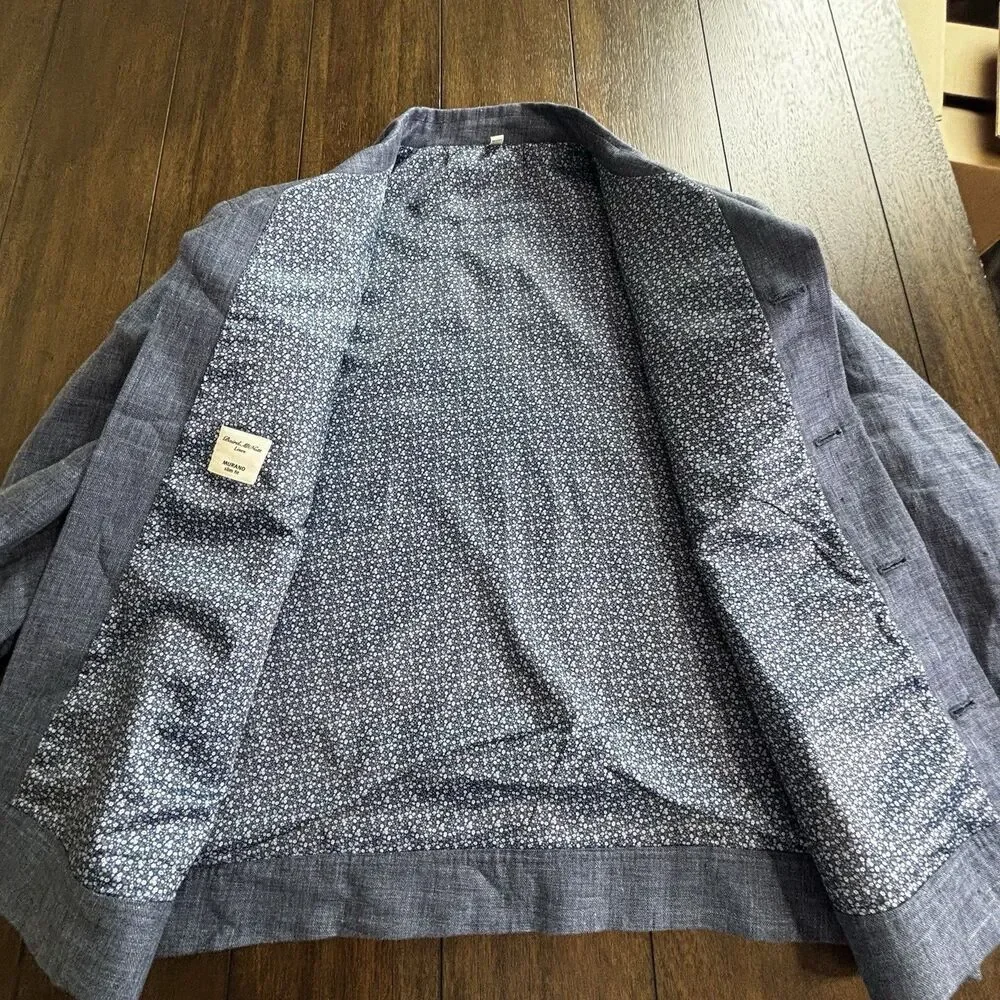 Baird McNutt Trucker Jacket Mens Size XL Murano Slim Fit Blue 100% Linen NEW!